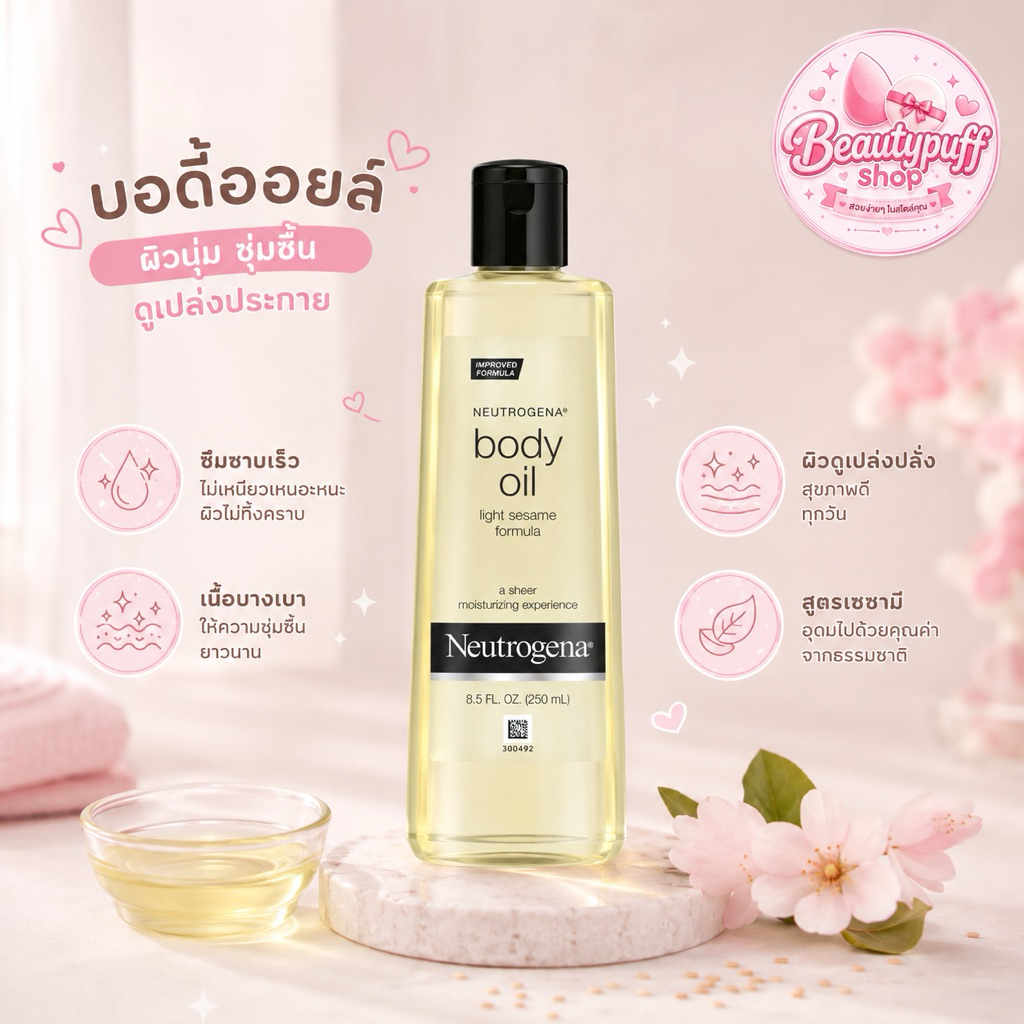 (กดสั่งในไลฟ์ลด40%) Neutrogena body oil นูโทรจีนา บอดี้ ออยล์ 250ml.