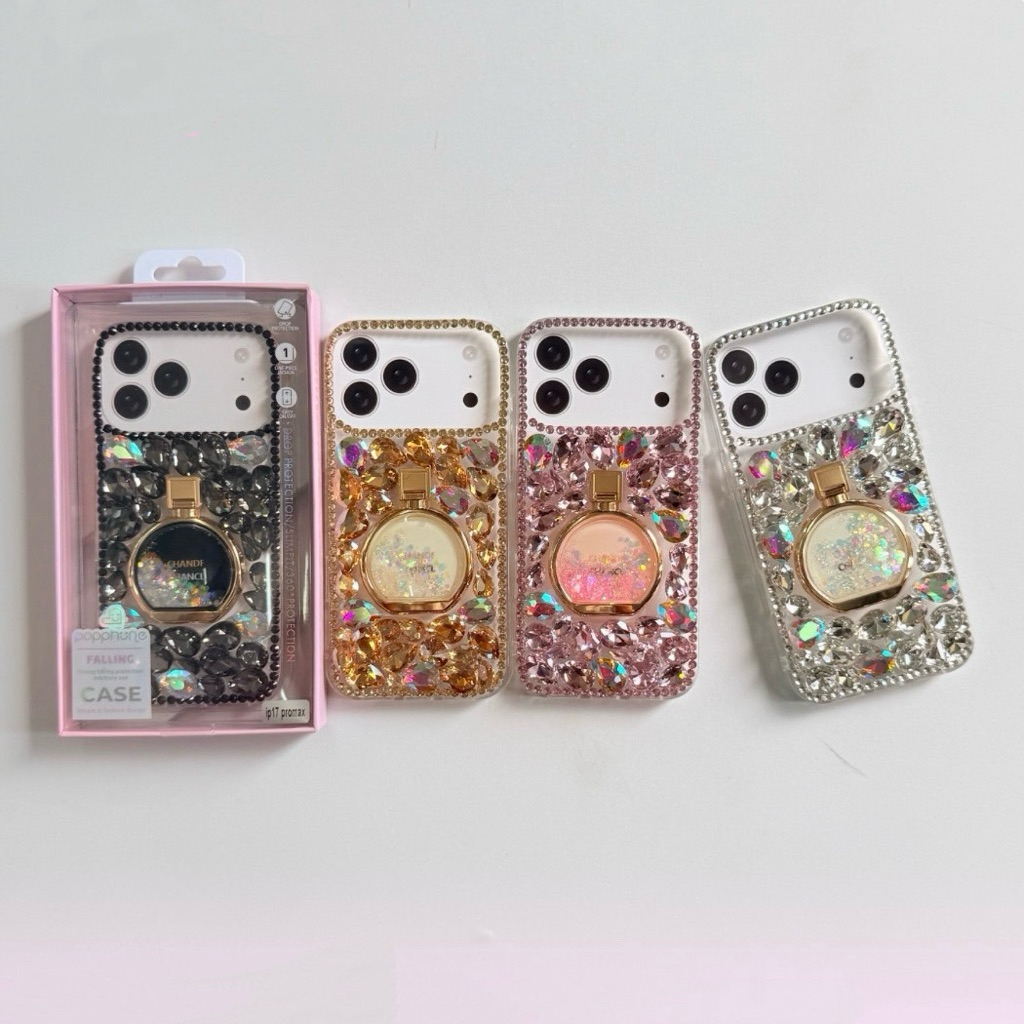 Popphone เคสเพชรคริสตัล ขวดน้ำหอมตั้งวางได้ สำหรับรุ่นไอโฟน17Air IP15 14PM 13PM Samsang S26UItra S25U S24U S23UItra