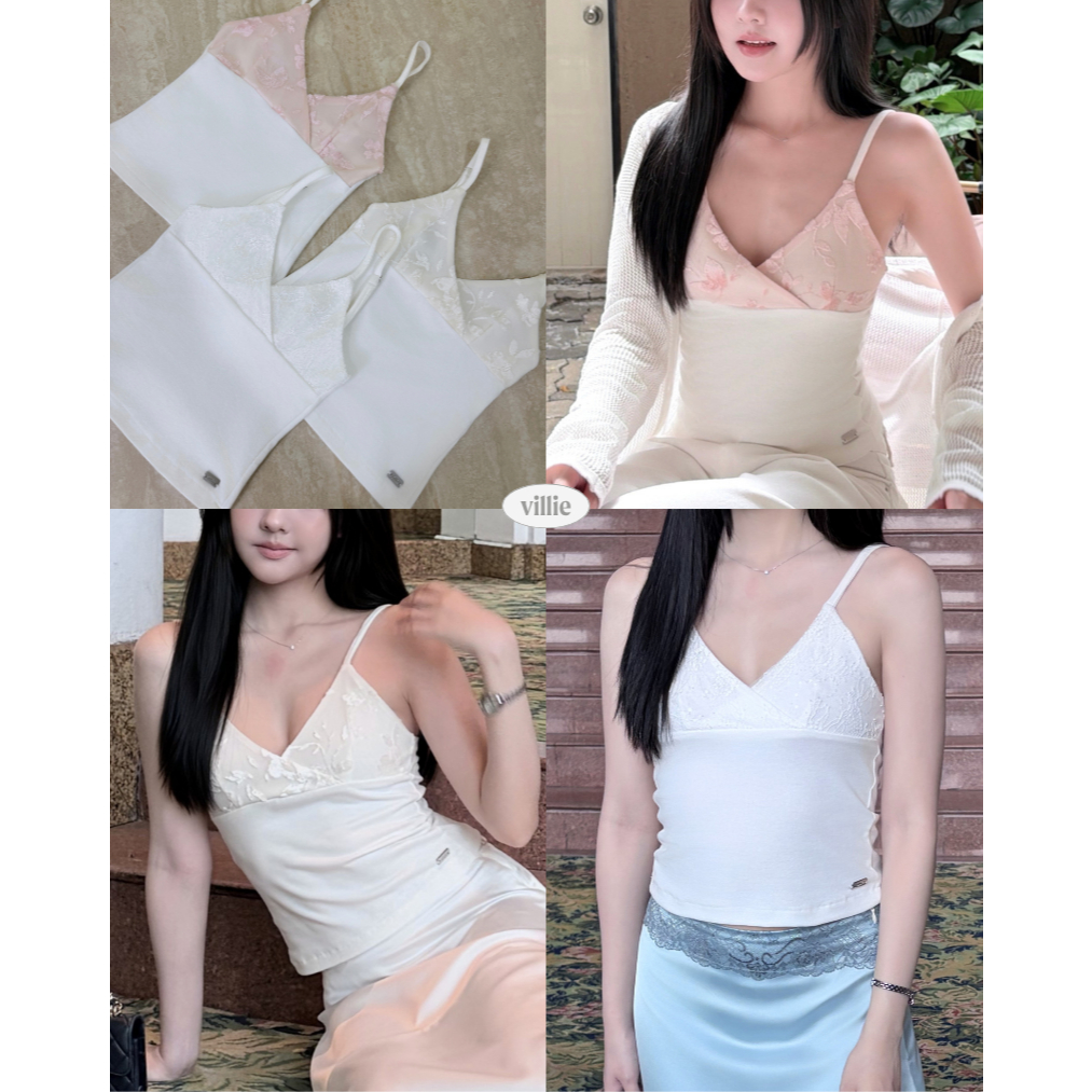 villie Baelyn Top เสื้อสายเดี่ยวเลเยอร์ผ้าลูกไม้ที่ช่วงอก