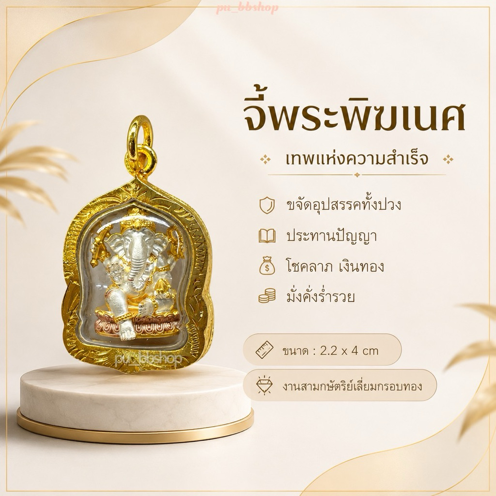 จี้พระพิฆเนศ งาน 3 กษัตริย์เลี่ยมกรอบทอง ขนาด 2.2*4 cm.