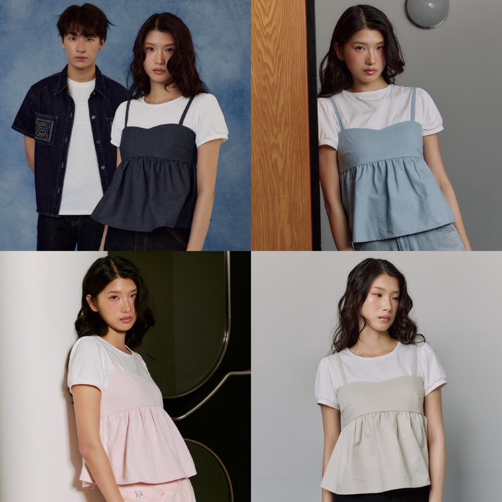 CHUUCHOP - (S-4XL) Missouri Blouse เสื้อเบลาส์ดีไซน์2เลเยอร์