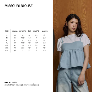 CHUUCHOP - (S-4XL) Missouri Blouse เสื้อเบลาส์ดีไซน์2เลเยอร์ แขนสั้น เก็บสัดส่วนได้ดี แมทช์ง่าย(C8616)