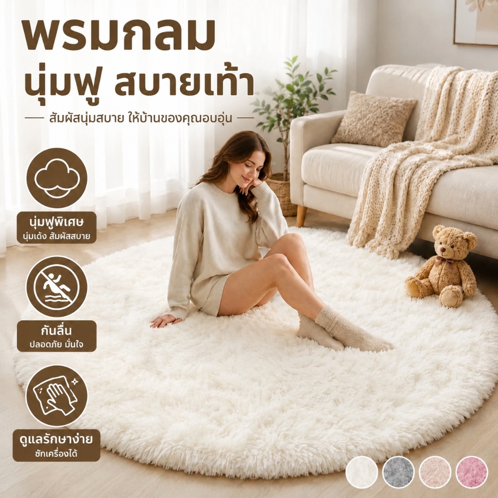 🍀พรม พรมกลม พรมตกแต่งห้อง พรมสไตล์มินิมอล พรมขนนุ่ม พรมตกแต่งบ้าน พรมผืนใหญ่ ขนาด พรมห้องนอน 60/80/100/120CM