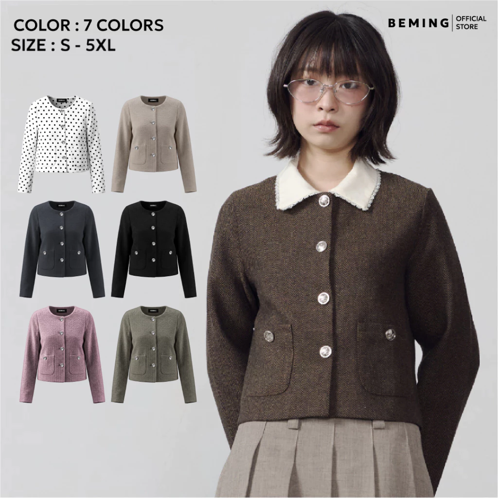 (พร้อมส่ง)Bemingtop1016(S-3XL)-BMG Tweed-Lookคาร์ดิแกนทรงเบลเซอร์เรียบหรู ที่ใส่แล้วดูเนี้ยบแบบ effortless