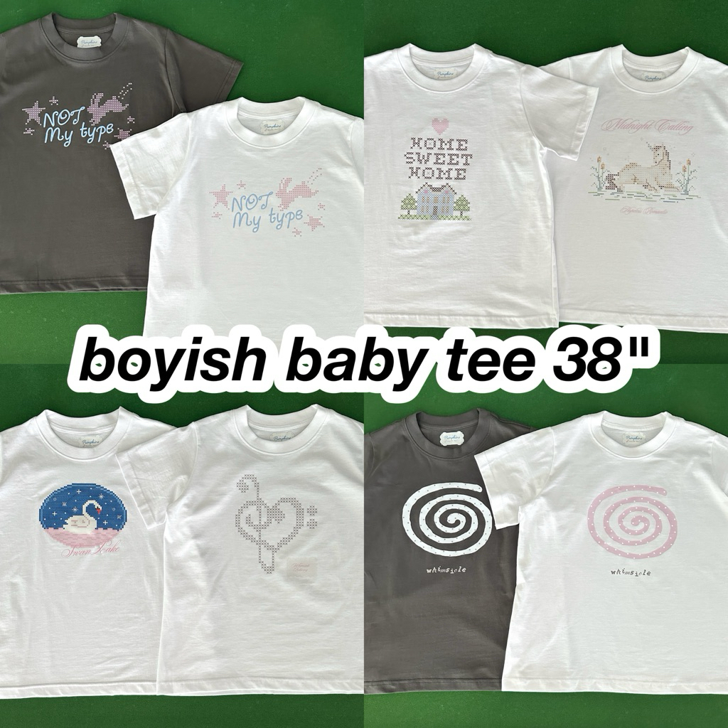 (new boyish tee 🧸) — baby tee ทรง boyish อกใหญ่ 38“ เสื้อตัวยาวผ้า cotton 100%