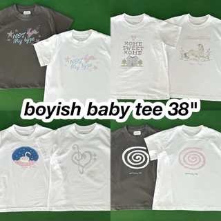 (new boyish tee 🧸) — baby tee ทรง boyish อกใหญ่ 38“ เสื้อตัวยาวผ้า cotton 100%