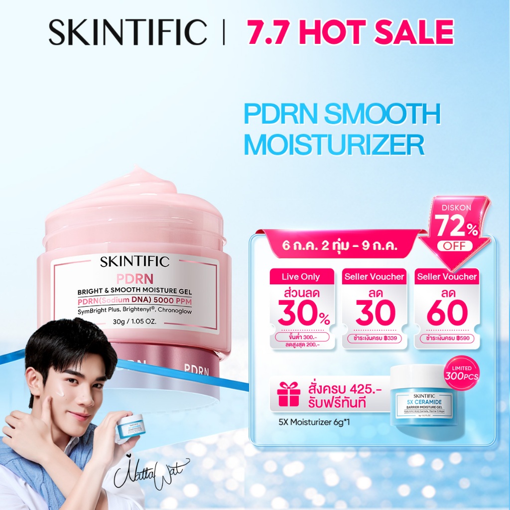 【NEW】SKINTIFIC PDRN BRIGHT & SMOOTH MOISTURE GEL  ครีมหน้าขาว PDRN 5000 ppm^ ผสานกับ 3 ส่วนผสมเพื่อผิว