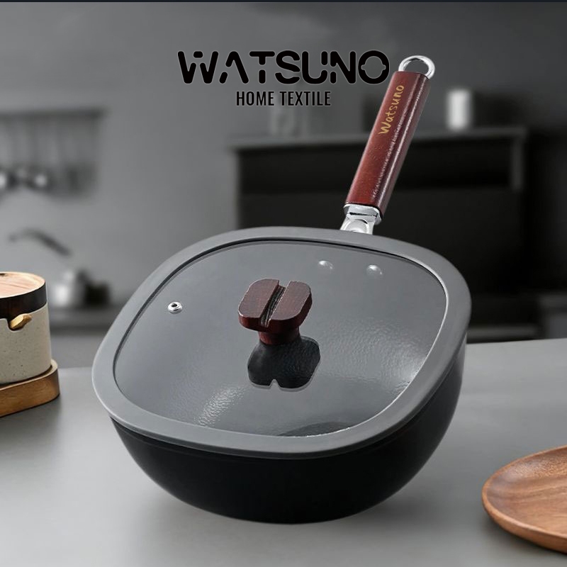 Watsuno.กระทะเหล็กหล่อเคลือบเซรามิก ขนาด 20cm/24cm เหมาะสำหรับเตาหลายประเภท