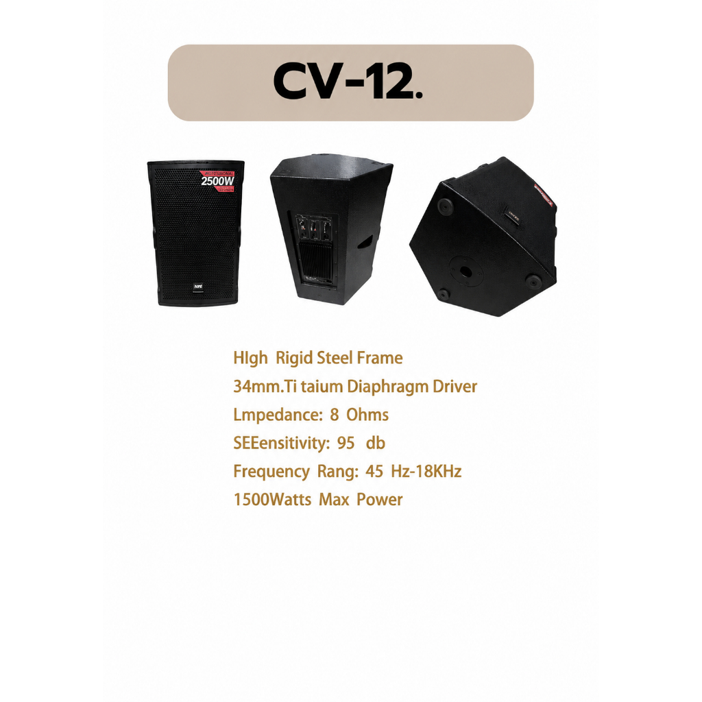 JSM PA CV-12 ตู้ลำโพง 12 นิ้ว 1500W Max 8 โอห์ม 95dB ตอบสนอง 45Hz-18kHz