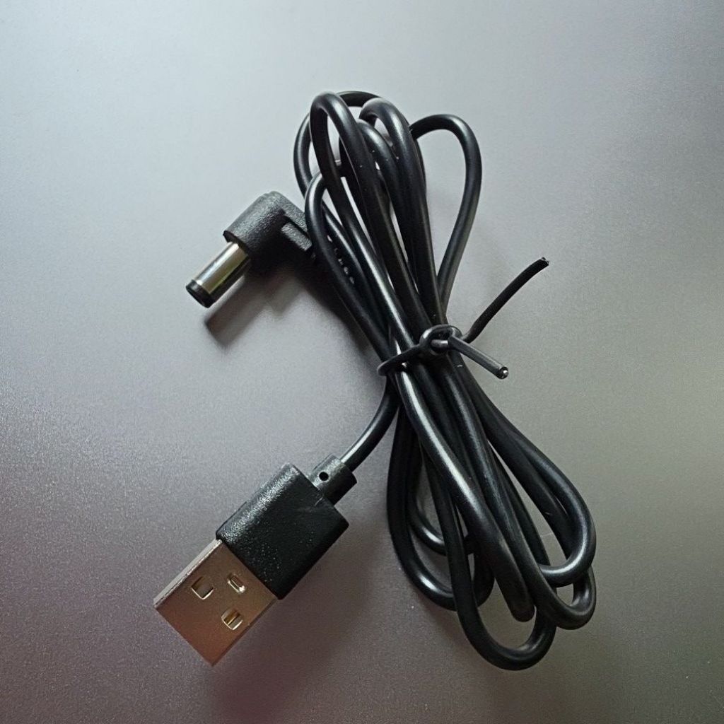 สาย USB-A to DC Barrel Plug งอ 90° (Right Angle)ปลายเป็นหัวแจ็ค DC 5v ตัวผู้ 5.5 × 2.1 มม.
