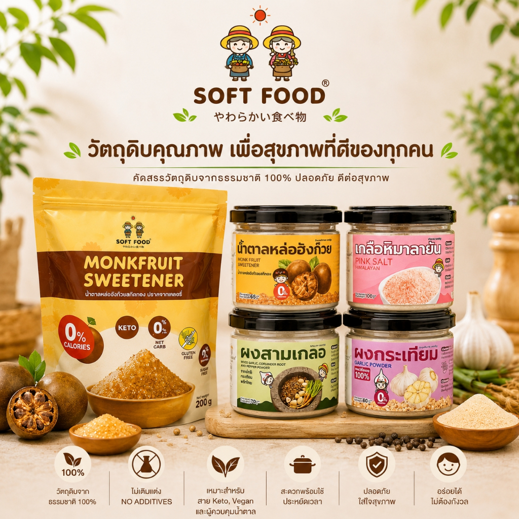 น้ำตาลหล่อฮังก๊วย SOFT FOOD รสชาติกลมกล่อม ใช้ทดแทนน้ำตาลทราย 0 แคลอรี่