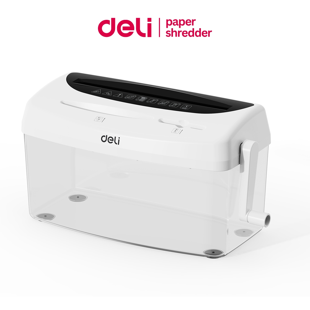 Deli เครื่องย่อยเอกสาร ทำลายกระดาษ/ซีดี/บัตรแข็ง A4 มือหมุน 4L มีฐานกันลื่น ใบมีดคม Paper Shredder