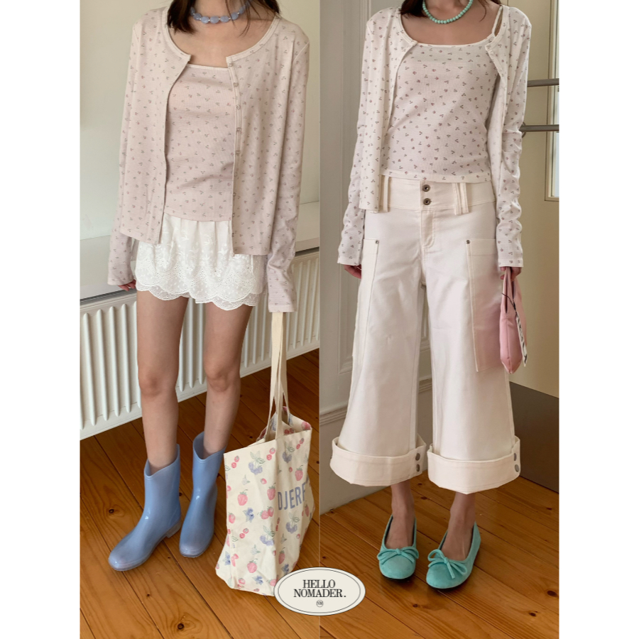 NOMADE.& พร้อมส่ง Girlhood Set {เสื้อเซ็ตสายเดี่ยว+คาร์ดิแกนลายดอก}