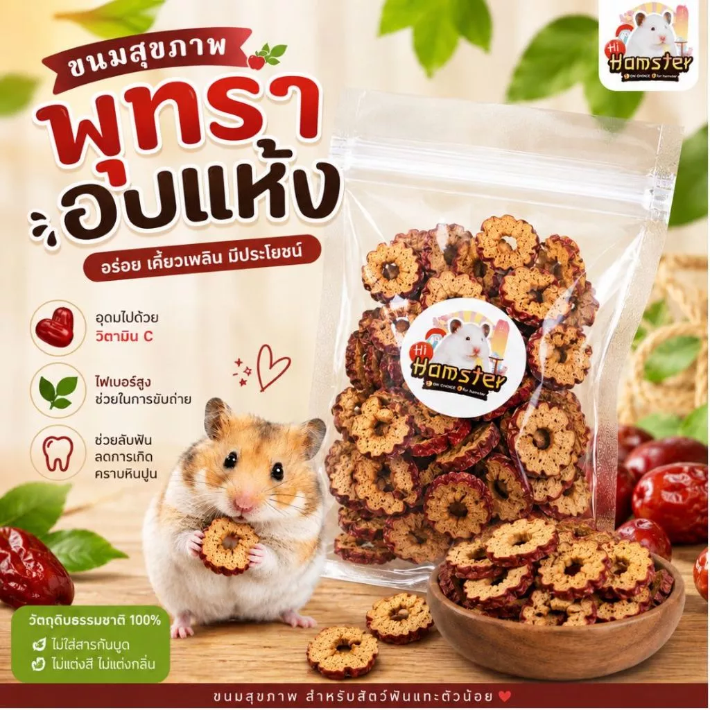 [HiHamster]พุทราอบแห้ง หั่นแว่น สำหรับแฮมสเตอร์ กระต่าย ชินชิล่า กระรอก หนูเจอร์บิล หนูแรท ขนมสัตว์ฟันแทะ ผลไม้อบแห้ง