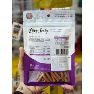 8975 LOVE JERKY LAMB / ขนมสุนัข ขนมหมา เจอร์กี้ สำหรับสุนัขรสเนื้อแกะ 120 กรัม ***1ถุง 39บาท