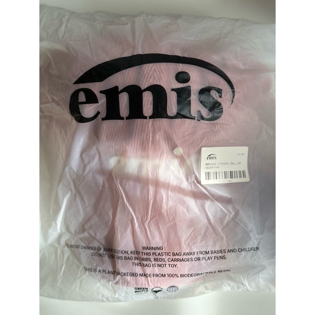 **new** หมวก Emis ลูกฟูกสีชมพู Applique Ball Cap Corduroy **ของใหม่ 100% **