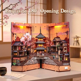 CUTEBEE BJAA402 Twilight Sakura Machi โมเดลไม้ DIY 3D ถนนเก่าเกียวโต พร้อมไฟ LED ของขวัญญี่ปุ่น