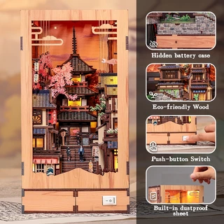 CUTEBEE BJAA402 Twilight Sakura Machi โมเดลไม้ DIY 3D ถนนเก่าเกียวโต พร้อมไฟ LED ของขวัญญี่ปุ่น
