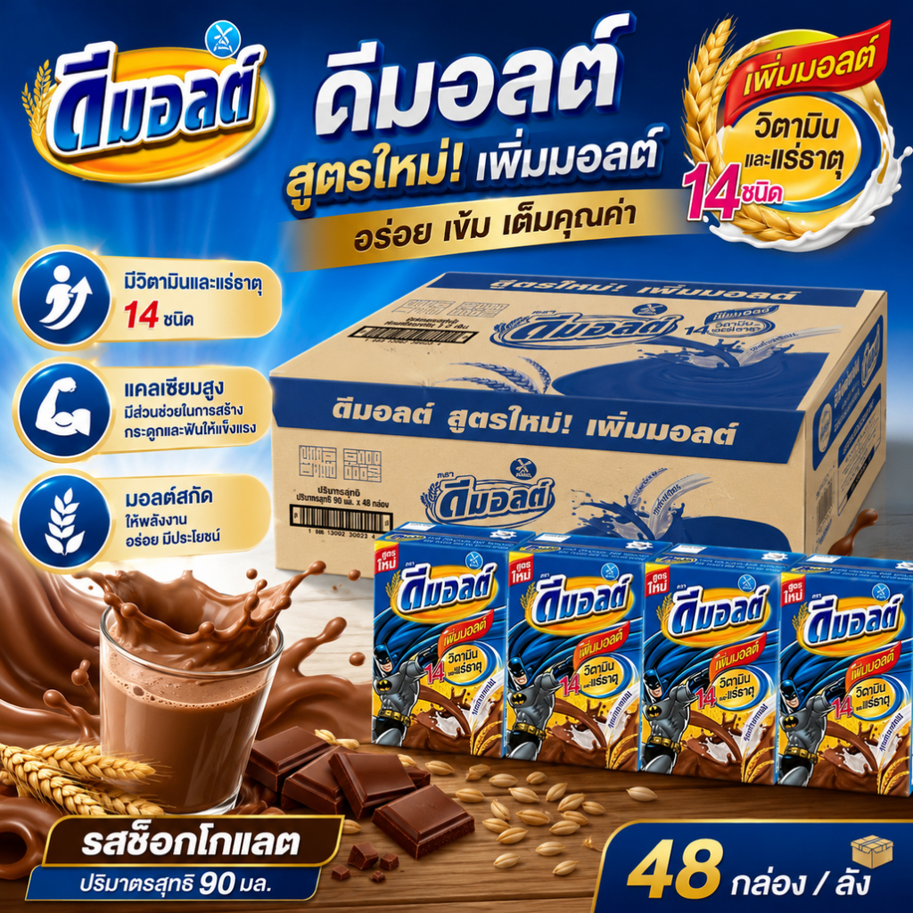 ดัชมิลล์ ดีมอลต์ นมมอลต์สกัด รสช็อกโกแลต 90 มล. (48 กล่อง/ลัง)