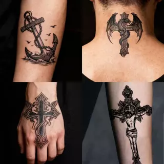 ส่งCODทั่วไทย 📦【Magic Tattoo】สติกเกอร์รอยสักกึ่งถาวร กันน้ำ ติดทนได้2สัปดาห์ ชุดลายไม้กางเขน สติกเกอร์รอยสักชั่วคราว