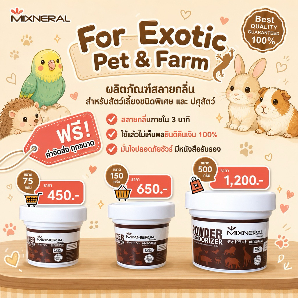 Mixneral มิกซ์นอรัล ผงสลายกลิ่นไม่พึ่งประสงค์ for Zoo,Pet Exotie,Farm