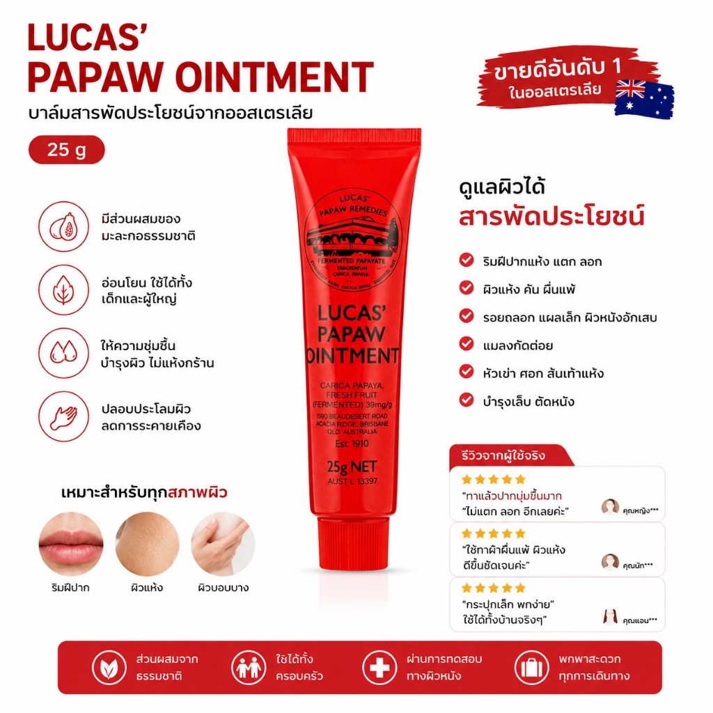 ไม่แท้คืนเงิน Lucas PaPaw Ointment 25 g.บาล์มอเนกประสงค์ชื่อดังจากออสเตรเลีย