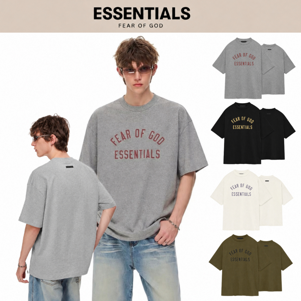 100% Authentic Fear of God Essentials Fall24 Grey Oversized T-Shirt, Unisex Casual Streetwear Tee