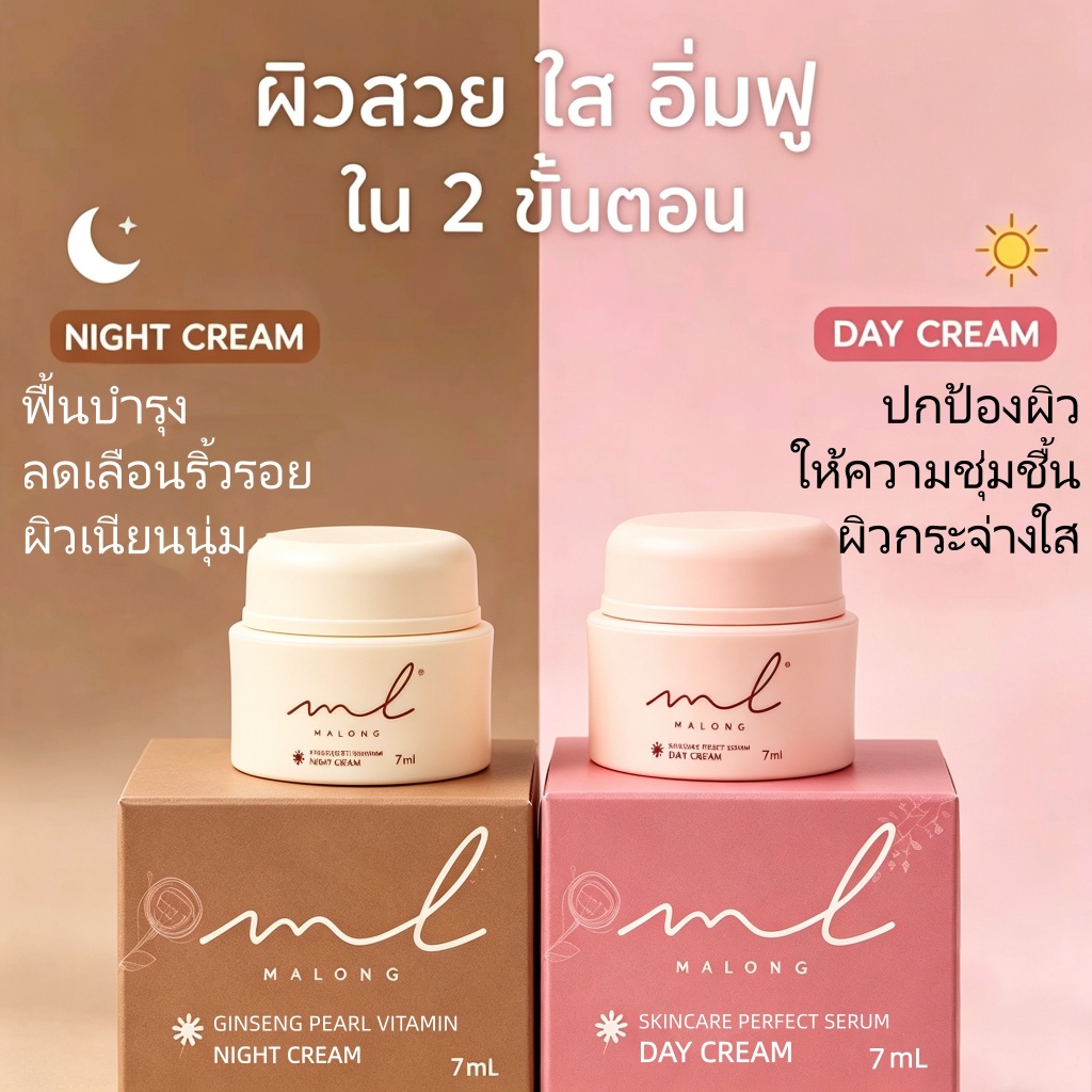 มอยส์เจอไรเซอร์ MALONG 7ml ครีมบำรุงหน้าสำหรับคนผิวแห้งขาดน้ำ สูตรเข้มข้นจากโสมและไข่มุก ลดรอยสิว ผิ