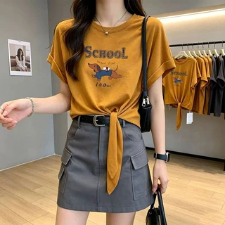 เสื้อครอปน่ารักสไตล์เกาหลี oversize เสื้อผ้าสาวอวบอ้วนไซส์ใหญ่ เสื้อยืดแบบหลวมสวยๆผู้หญิงแฟชั่นแฟชั่นมาใหม่ ผ่าด้านหลัง