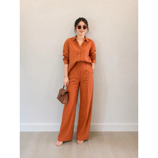 ชุดเซ็ตเชิ้ตลินินคู่กางเกงทรงกระบอก detailหูคู่เก็บทรงสวยS-3XL✅