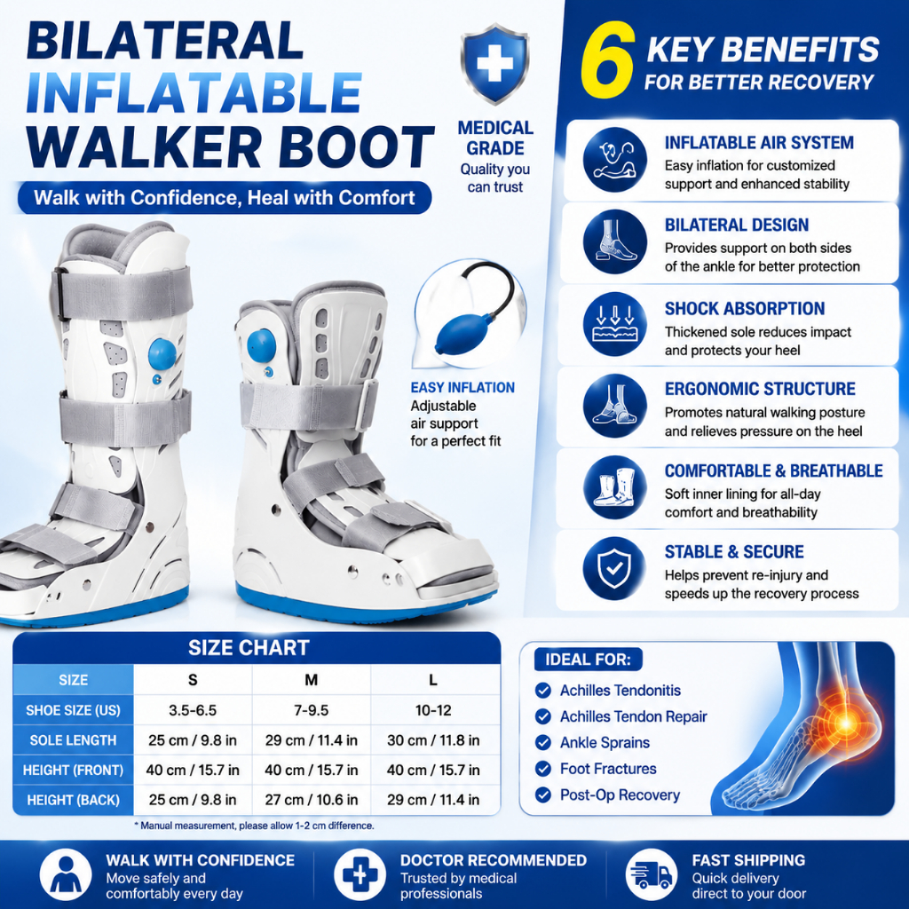 Adjustable Inflatable Walking Fracture Boot-Air Cam Walker Brace-for Sprained Ankle Calf Fracture Or