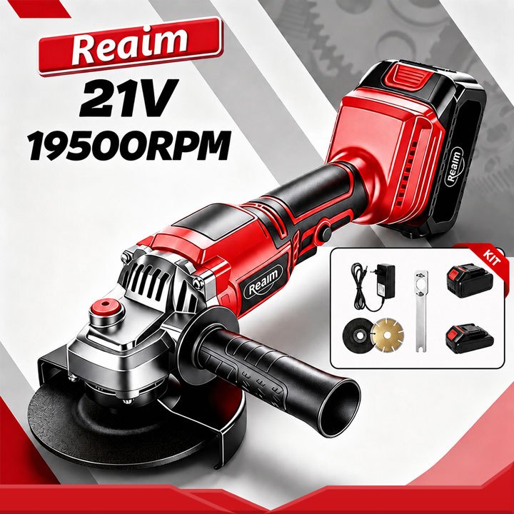 Reaim 21V 4นิ้ว เครื่องเจียรไฟฟ้าลิเธียมแบบชาร์จไฟได้ไร้แปรง เครื่องเจียรไฟฟ้าไร้สาย
