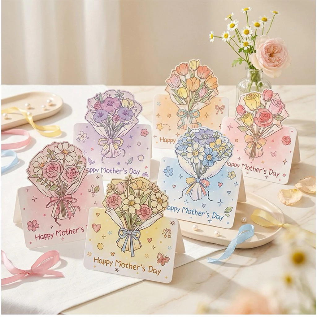 แบบ T6: การ์ดอวยพรวันแม่ 🌸 Mother’s Day Bloom Collection | การ์ดวันแม่ช่อดอกไม้พาสเทล 3D 🌸