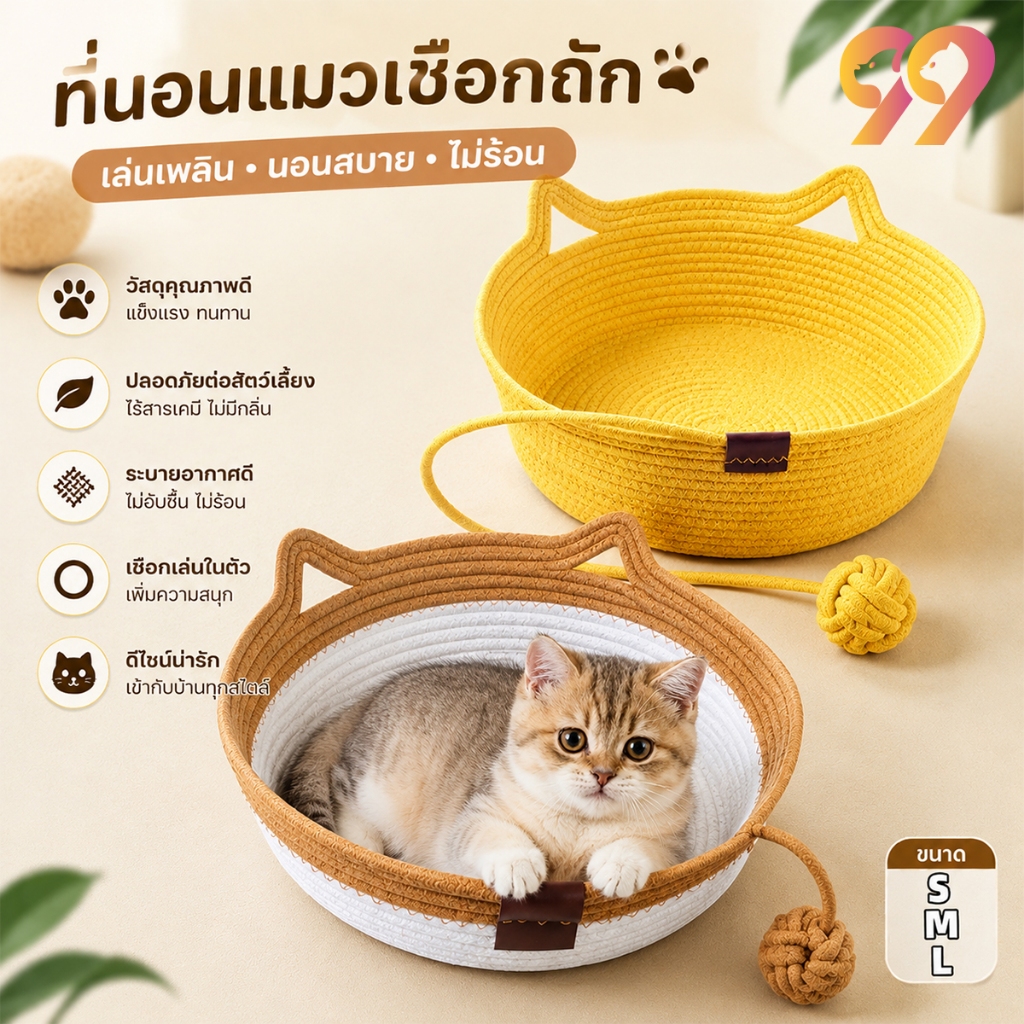 ที่นอนแมว เบาะแมวถักนุ่ม ระบายอากาศดี เบาะนอนแมวซักได้ ขนาด S M L ที่นอนสัตว์เลี้ยง ดีไซน์น่ารัก สำหรับแมวทุกสายพันธุ์
