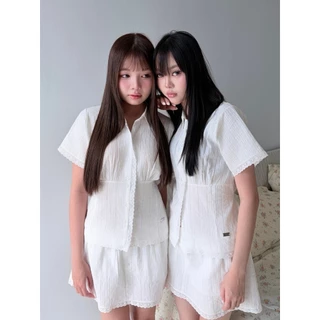 villie Autumn Set เสื้อเชิ้ตแขนสั้นกับกระโปรงกางเกงผ้าลูกไม้