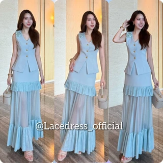 Adora พร้อมส่ง / ชุดเซ็ตเสื้อ+กระโปรงยาวแต่งซีทรู