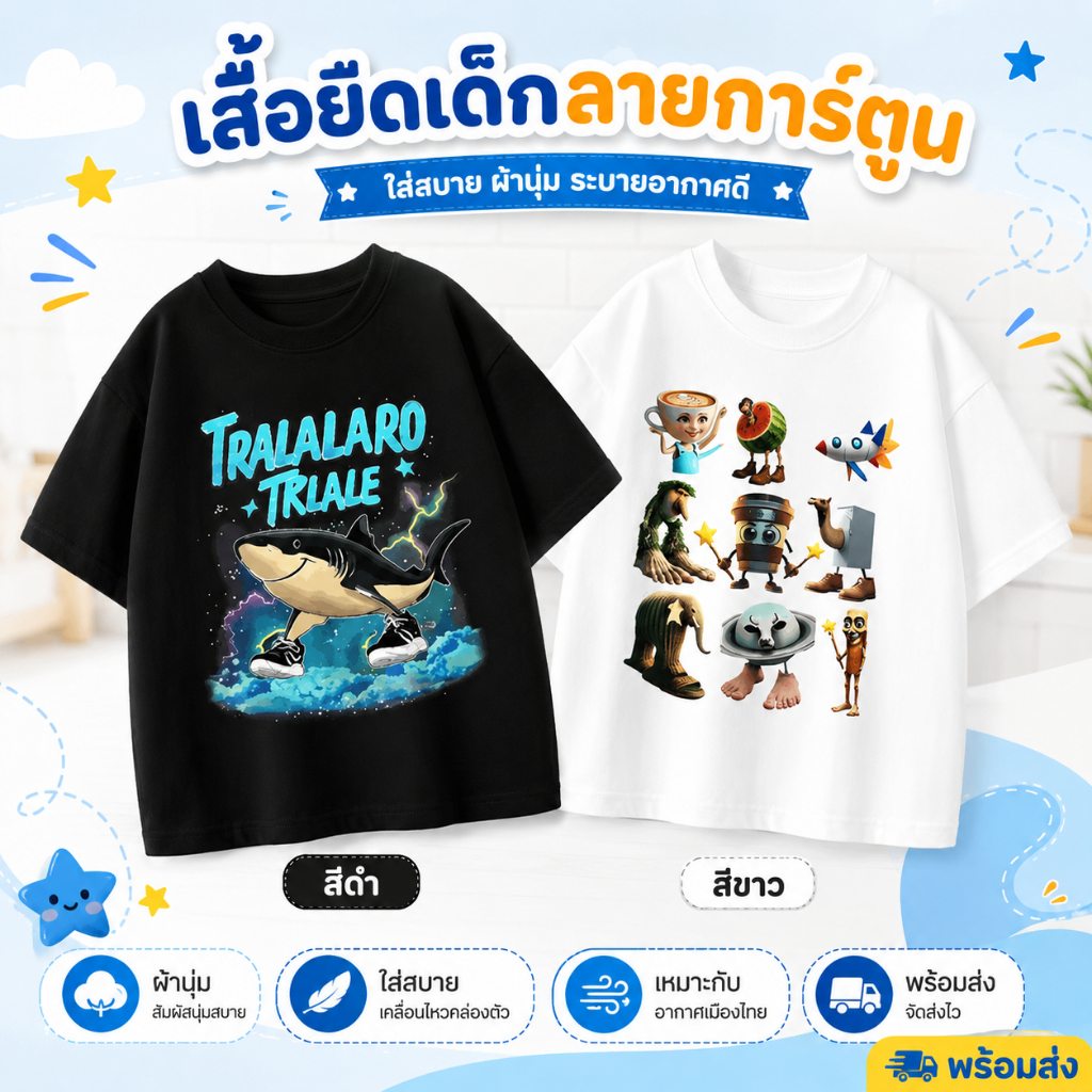 จัดส่งไทย 24 ชั่วโมง เสื้อยืดเด็ก แขนสั้น unisex ยูนิเซ็กซ์ เด็กชา เด็กหญิง Kids T-Shirt New F2
