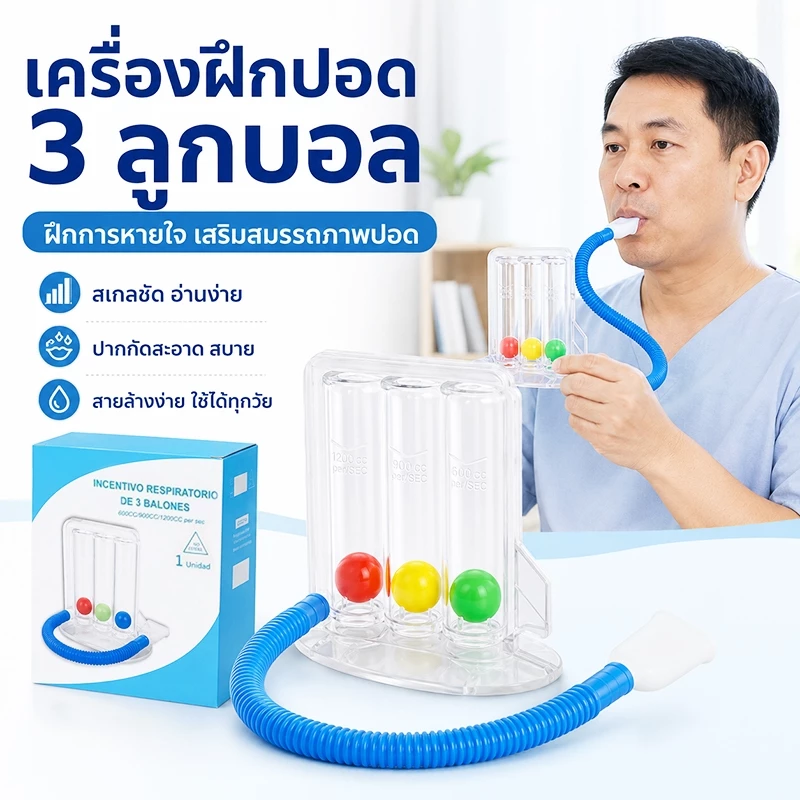 เครื่องดูดบริหารปอด เครื่องบริหารปอด lung exercise spirometer triflow ป้องกันปอดยุบตัว ป้องกันเสมหะคั่งค้างในปอด