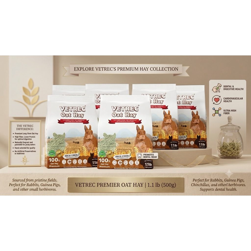 Vetrec Oat hay หญ้าโอ๊ต 500 กรัม ยกลัง 7 ถุง 3.5 KG สำหรับสัตว์กินพืชขนาดเล็กและกระต่าย