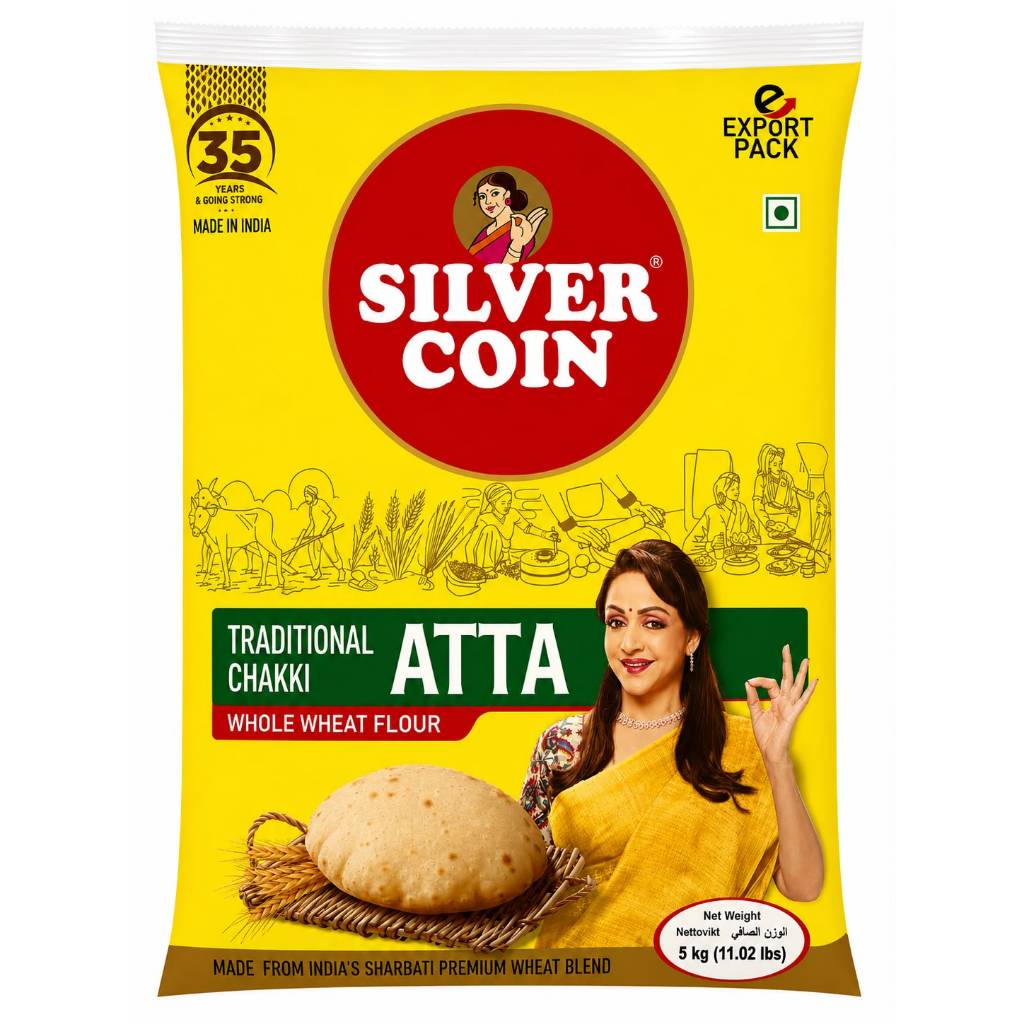 Silvercoin Atta (Whole Wheat Flour) 5 KGS แป้งโฮลวีต 100% (Export Pack)