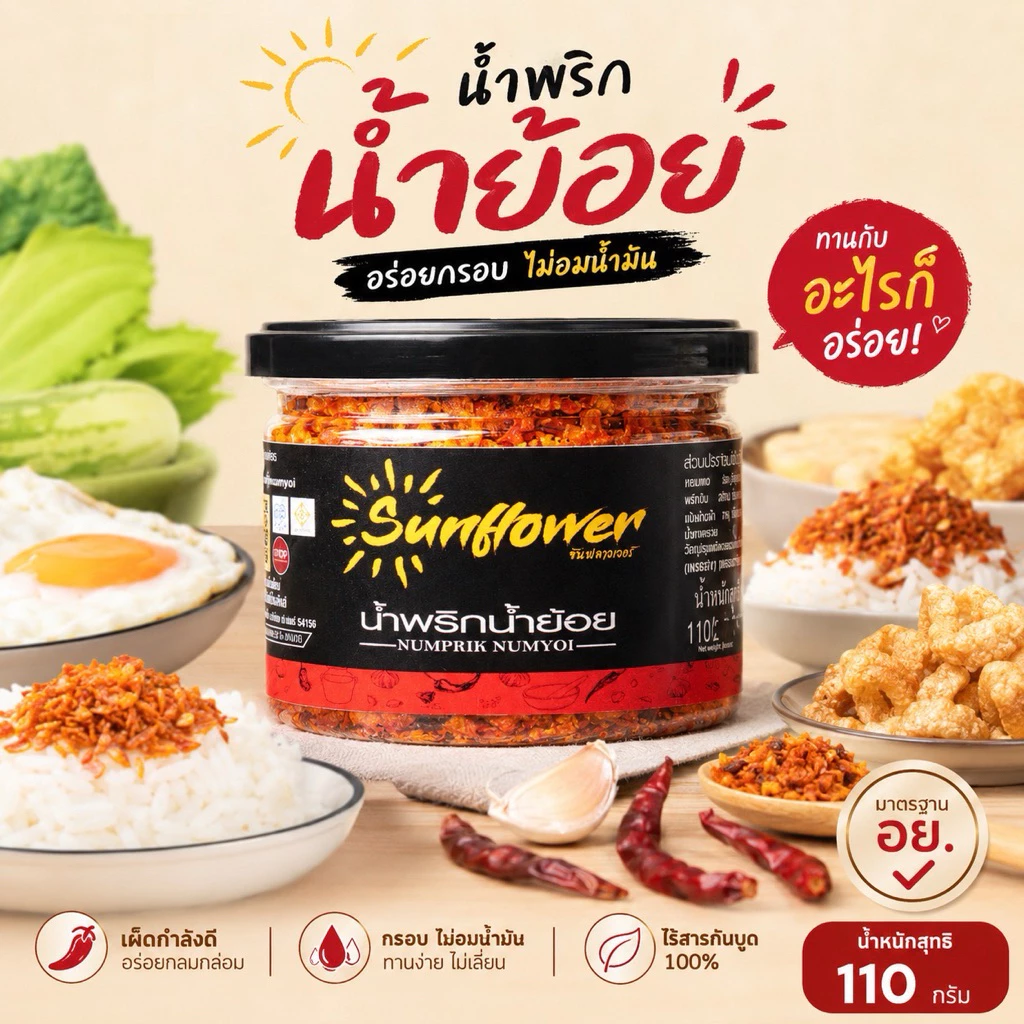 น้ำพริกน้ำย้อย 110 กรัม Numprik Sunflower