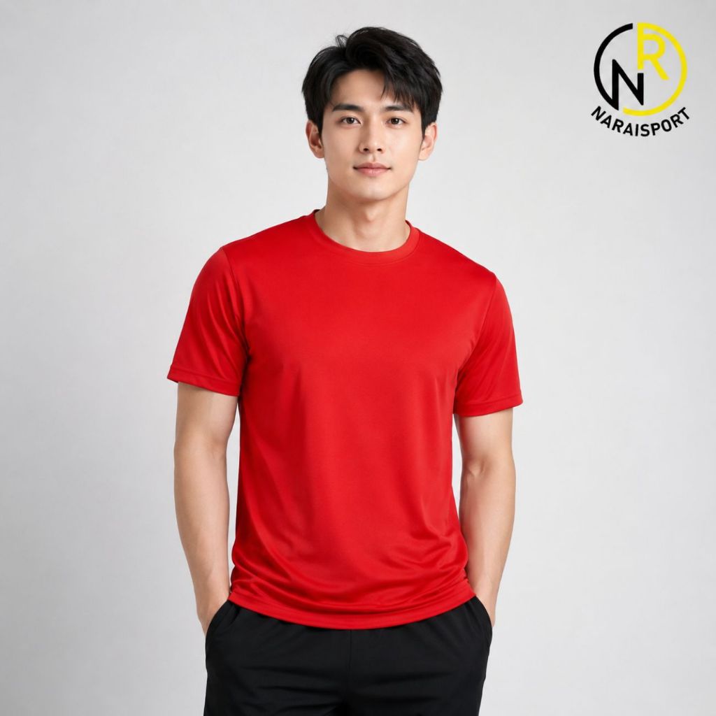 ***ลดราคา*** เสื้อกีฬา ผ้าไมโครเกรดA ผ้านิ่ม เบาสบาย แห้งไว เสื้อคอกลมสีล้วน PM-T6401 เสื้อสีแดง