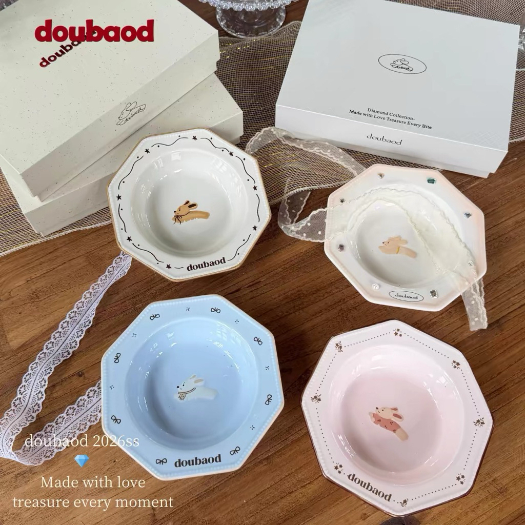 พร้อมส่ง 💎 จานเซรามิกสำหรับแมว/หมา 8 เหลี่ยม รุ่นเพชร Diamond Collection แบรนด์ Doubaod