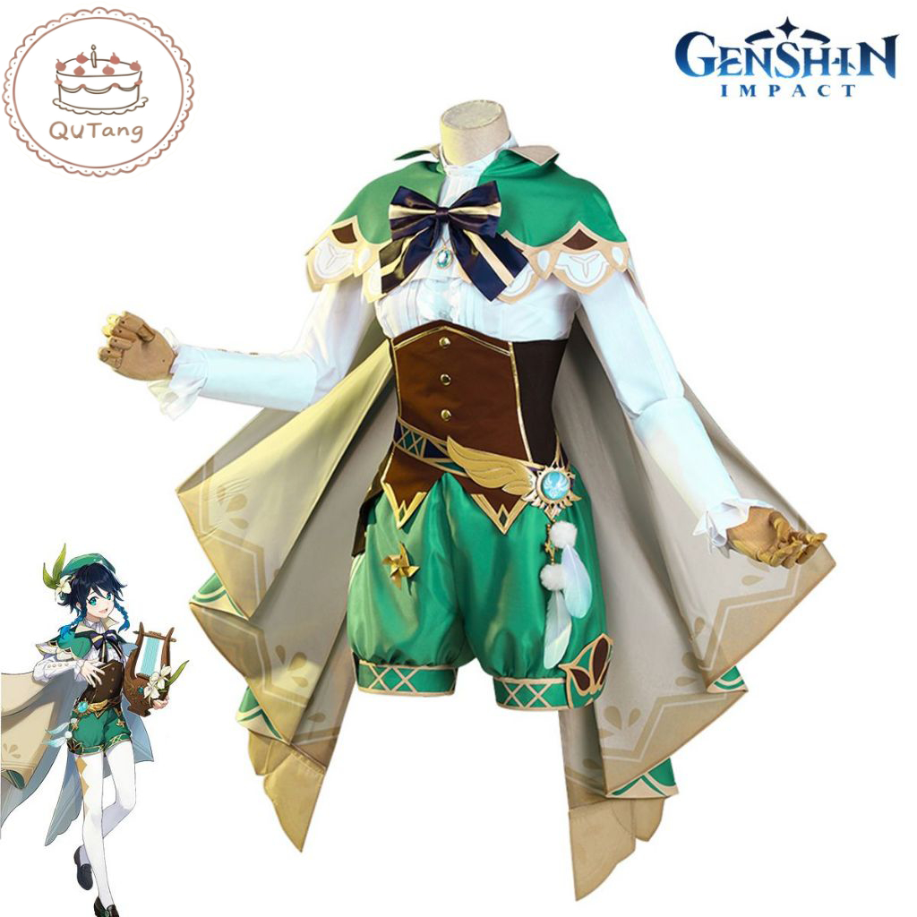 JINN Genshin Impact Venti คอสเพลย์อะนิเมะเครื่องแต่งกาย God Of Wind Barbatos ชุดเครื่องแต่งกายสำหรับสตรี