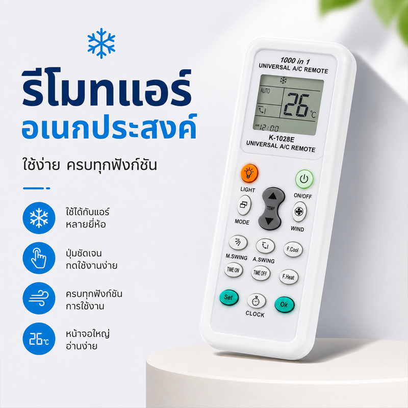 รีโมทควบคุมแอร์ Universal 1000in1 รุ่น K1028E สำหรับแบรนด์หลักทั้งหมด จอ LCD สําหรับเครื่องปรับอากาศการใช้พลังงานต่ํา