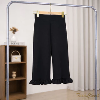 PW600 TARA Short pants กางเกง 4 ส่วน เอวสูง ทรง Biker ปลายขาแต่งระบาย เอวยางยืด มีขอบเอว เนื้อผ้าวูลเวฟ ผ้ายืด ใส่สบาย
