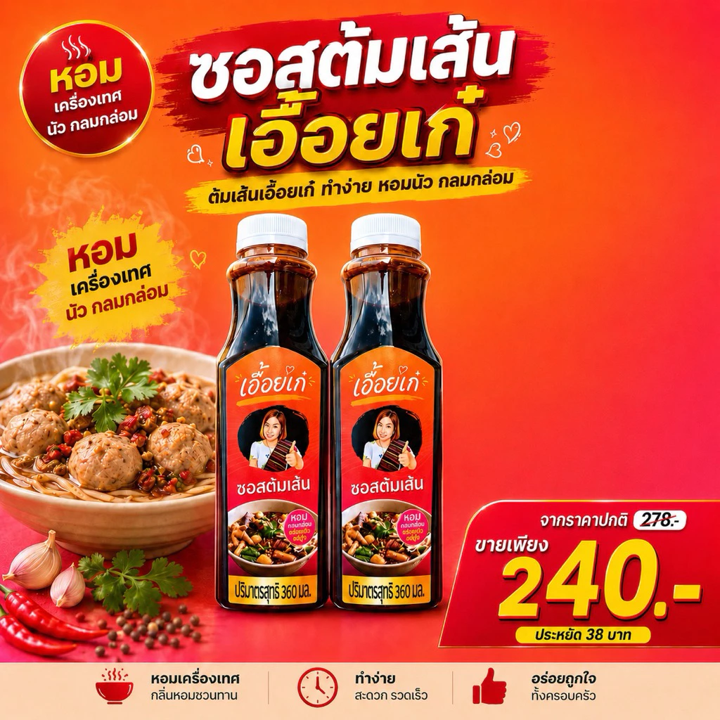 ซอสต้มเส้นเอื้อยเก๋ แพ็ก 2 ขวด