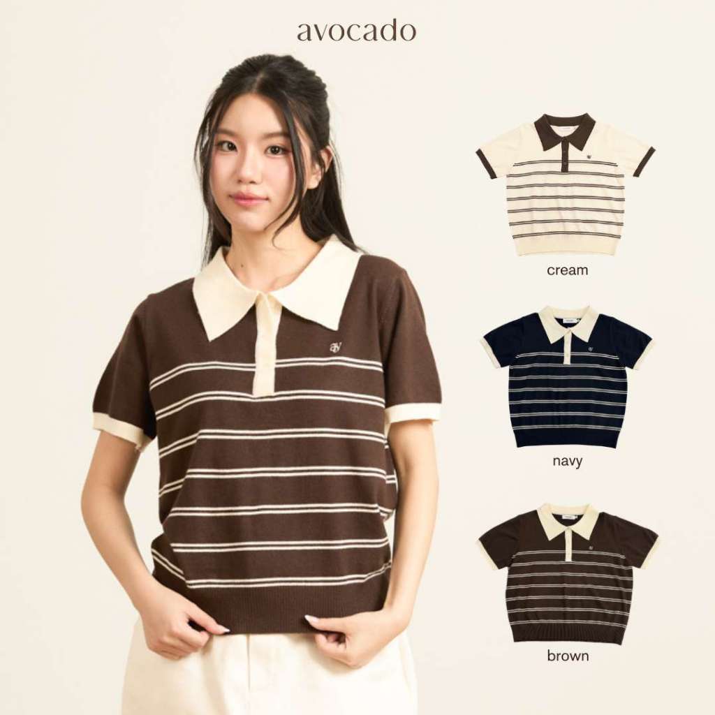 avocado - Ease-ful polo top เสื้อโปโลลายทางคอปกทูโทน เบสิค แมตช์ง่าย I มี 2 ไซส์