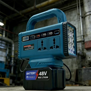ปลั๊กอัจฉริยะสองอัน Makita เครื่องแปลงไฟ 300W ไร้สาย DC 21V To 220V สําหรับ Home Application Inverter 4USB แปลงไฟ