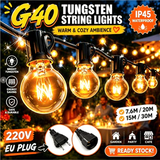 Qimedo ไฟแต่งสวนG40 ไฟวินเทจLED ไฟปิงปอง ไฟประดับ กันน้ำ เสียบไฟบ้าน ต่อพ่วงได้หลายชุด สวน-ระเบียง-ปาร์ตี้-คริสต์มาส